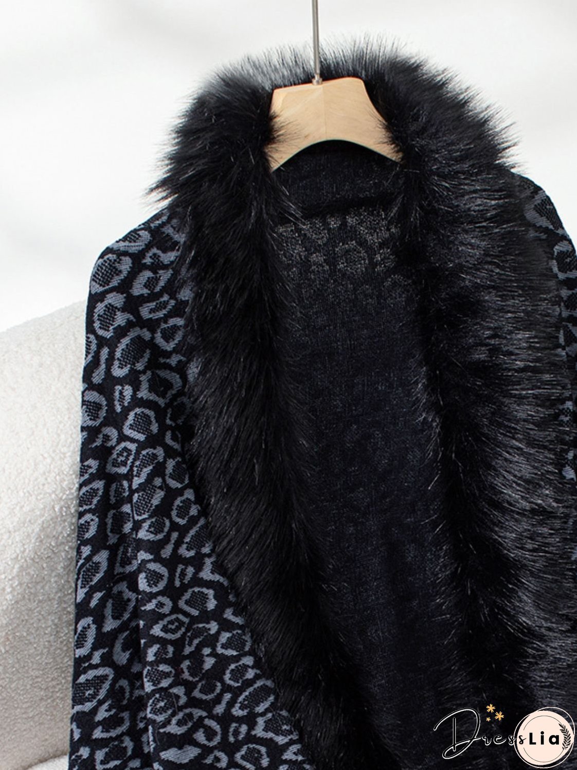 Fringe Leopard Open Front Long Sleeve Poncho