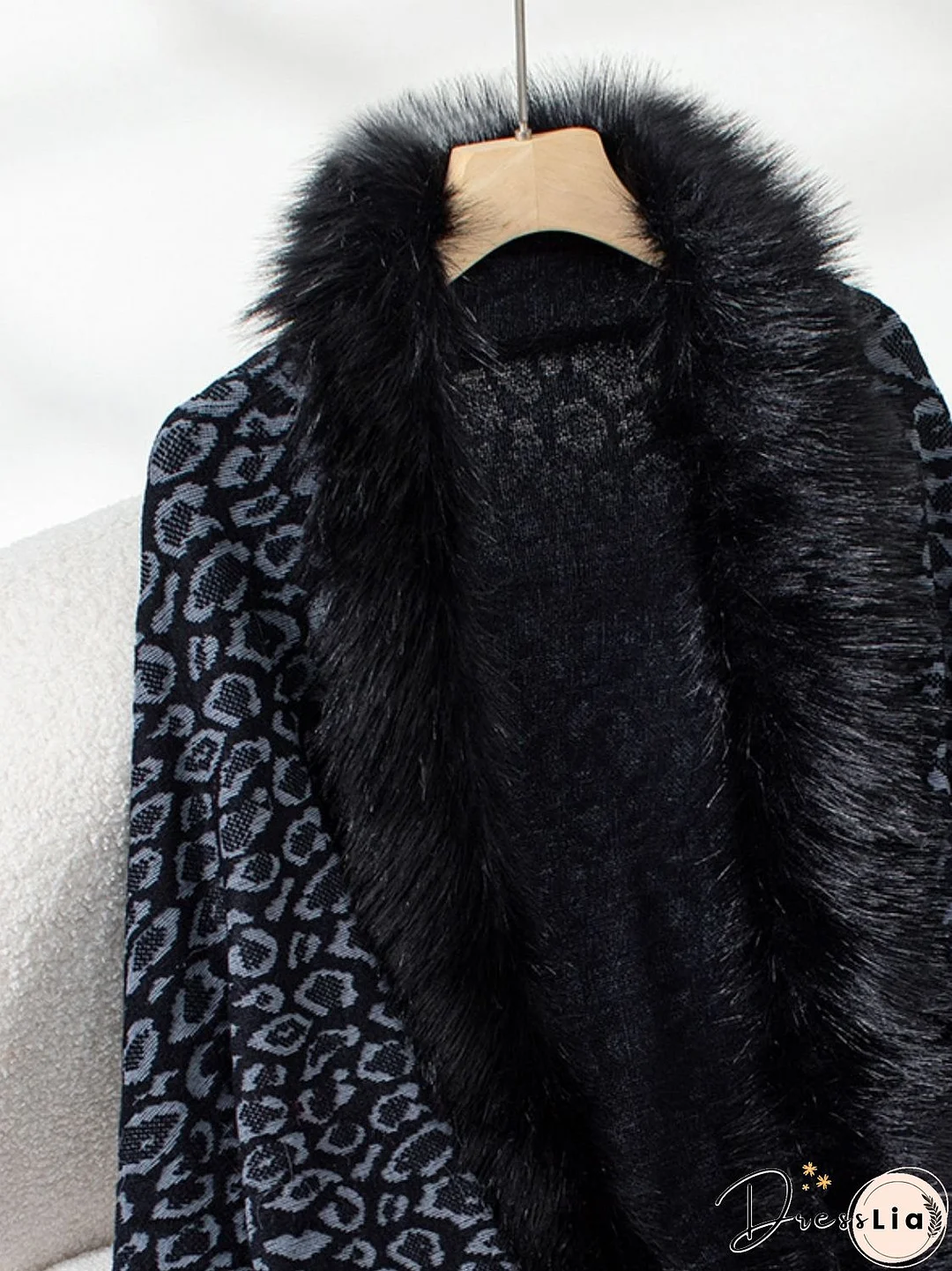 Fringe Leopard Open Front Long Sleeve Poncho