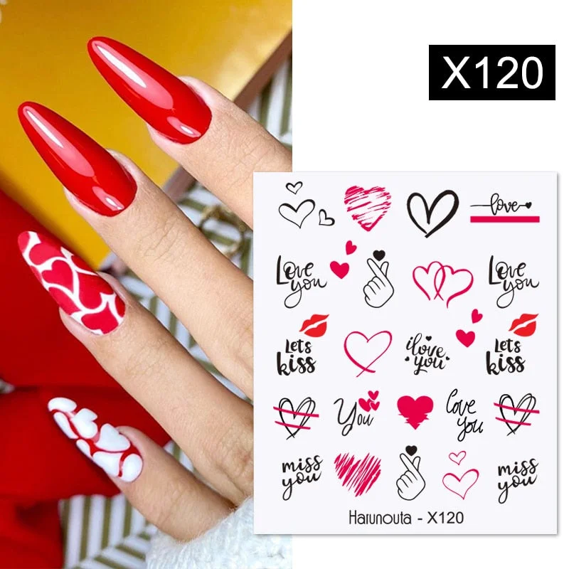 Harunouta Valentine's Day Love Heart Pattern Water Decals Stickers Christmas Snowflakes Design Slider For Nails Art Decoration-Nail Inspo