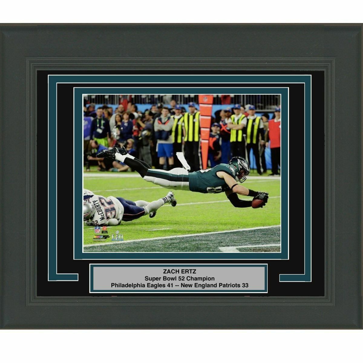 Framed ZACH ERTZ GW TD Eagles Super Bowl 52 8x10 Photo Poster painting Professionally Matted #1