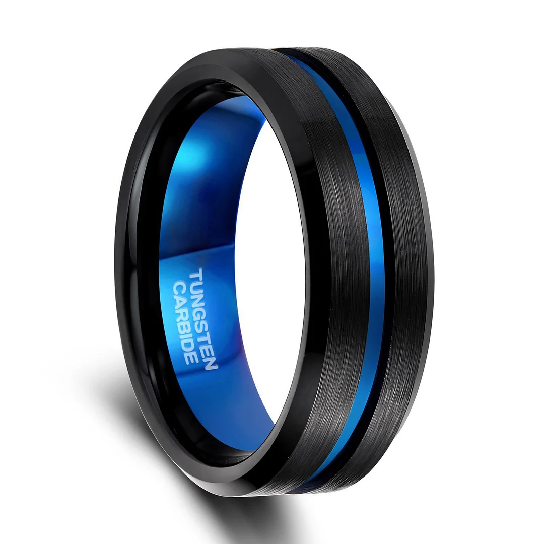 6MM 8MM 10MM Tungsten Carbide Rings with Grooved Inlay Black Silver Rose Gold Blue for Men Women
