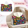 DIY Diamond Art Tissue Box Holder Love Design PULeather Crystal Mosaic Desktop Organizer Bag Resin Rhinestone Storage Organizer Gem Art Home Office Decor Craft Gift for Women