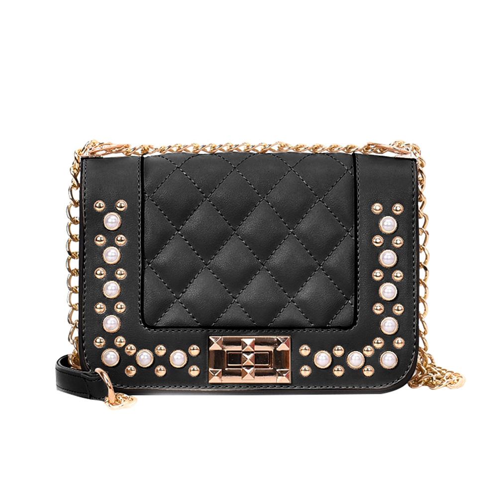

PU Leather Crossbody Bags Women Pearl Messenger Shoulder Handbags -Black, 501 Original