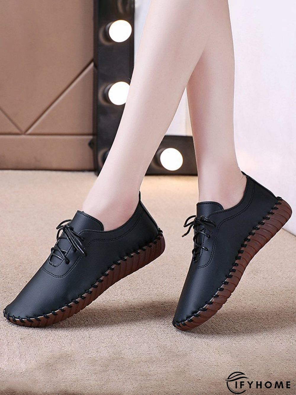 Casual Plain Lace-Up Flat Shoes | IFYHOME