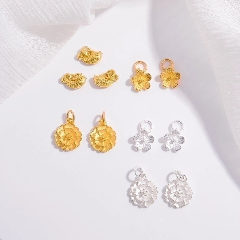 1 Piece 11.5*7.2mm 925 Sterling Silver 18K Gold Plated Petal Lotus Carp Pendant Jewelry Accessories