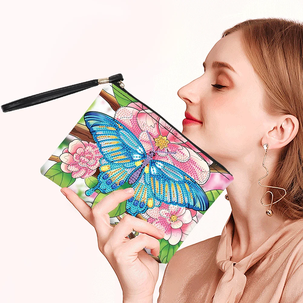 DIY Butterfly PU Partial Special Shaped Diamond Painting Wallet Makeup Bag
