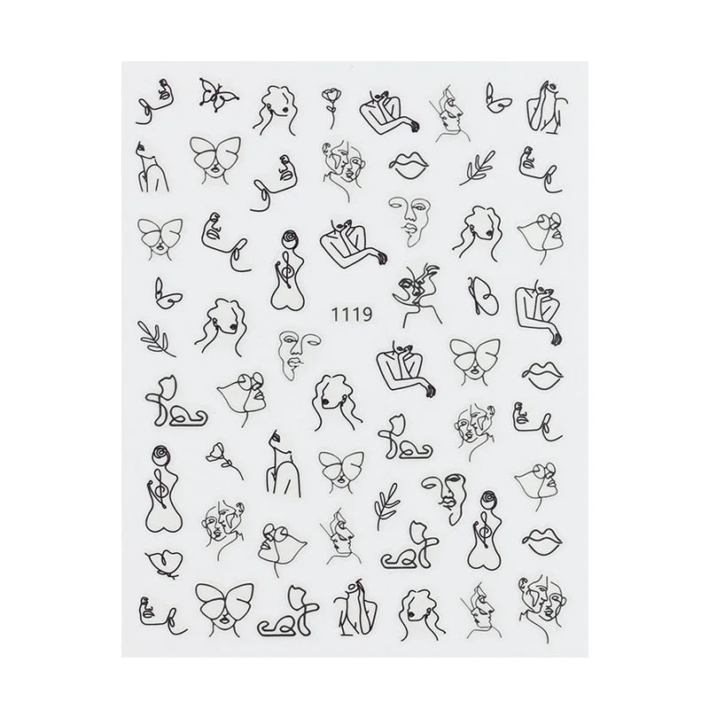 Hot Sale 3D Nail Sticker Lady Face Geometric Stickers for Nails Abstract Image Design Nails Accessories Manicure Stickers