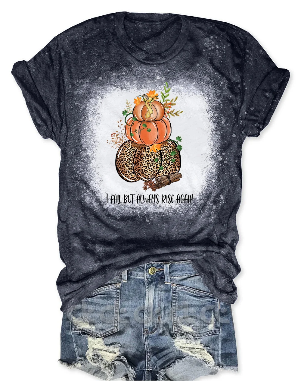 I Fall But Always Rıse Again Pumpkin Bleached T-Shirt