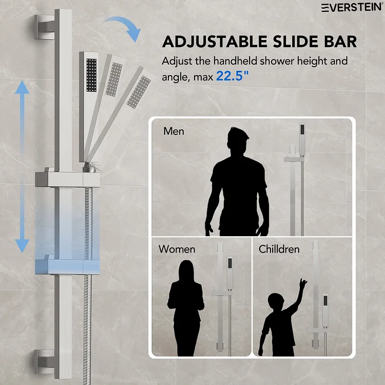 EVERSTEIN 3-Spray Patterns Rain Shower System in Brushed Nickel