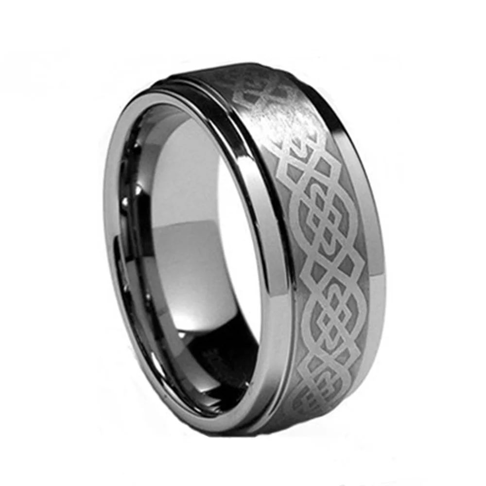 6MM 8MM Silver Laser Pattern Tungsten Wedding Bands