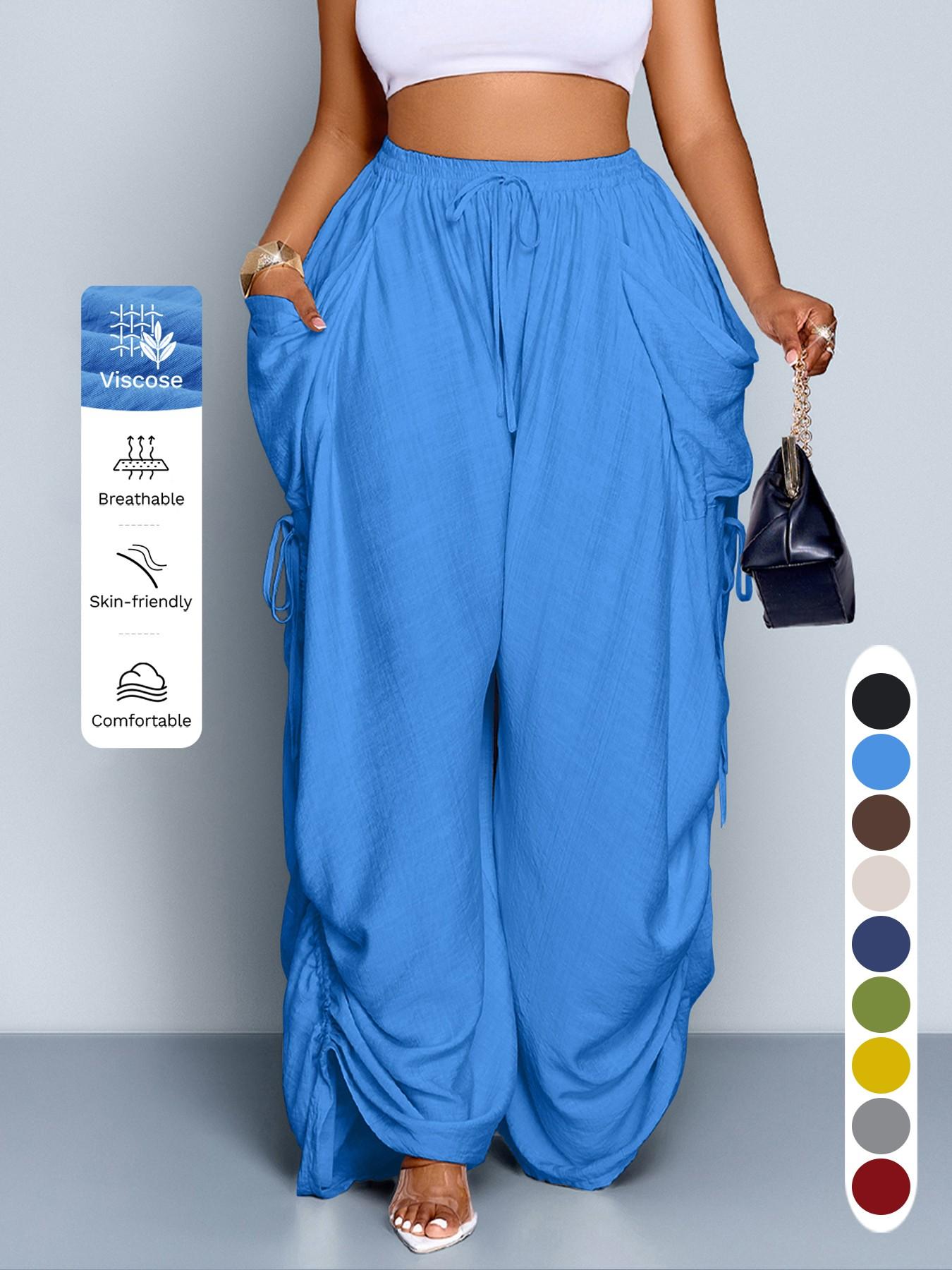 Women's Casual Loose-Fit Wide Leg High Waist Pants, All-Season Woven Fabric, Long Plain Design, Daily Commute & Vacation Wear Women's Casual Loose-Fit Wide Leg High Waist Pants, All-Season Woven Fabric, Long Plain Design, Daily Commute & Vacation Wear