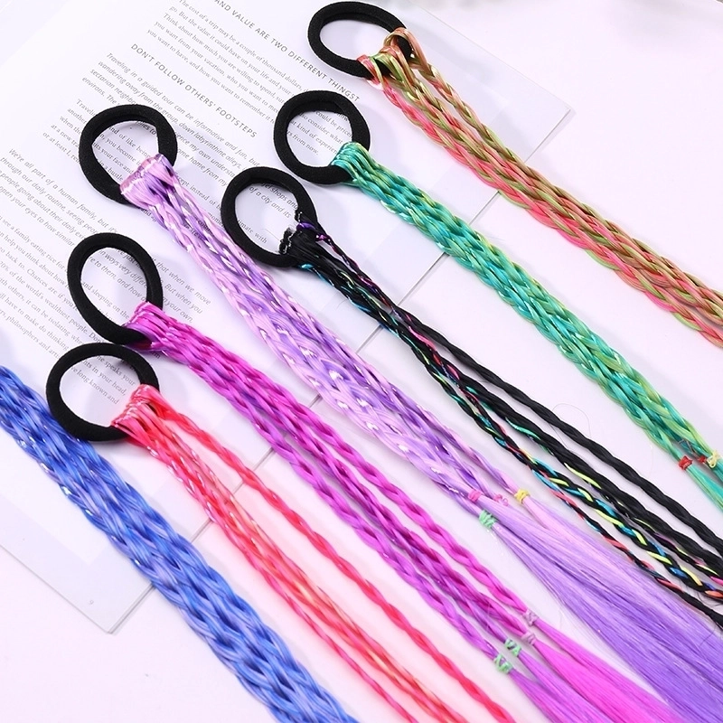 Fashion Children’s Colored Hair Rope Colorful Gradient Wig Twist Braid Rubber Band Hair Tie