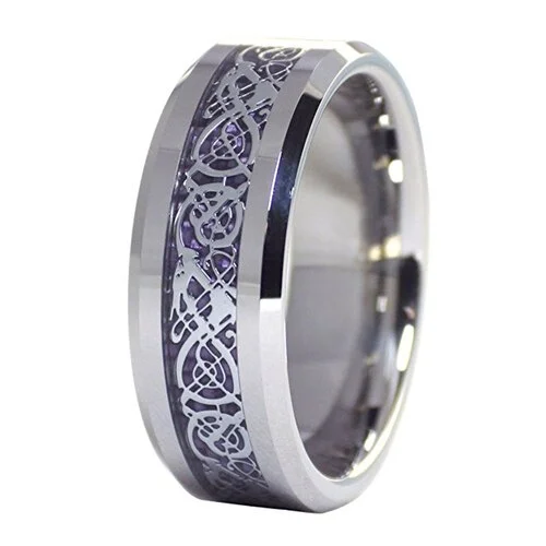 4MM 6MM 8MM Tungsten Carbide Men's Women Black with Purple Celtic Dragon Knot Wedding Rings Outer Silver Resin Inlay Purple