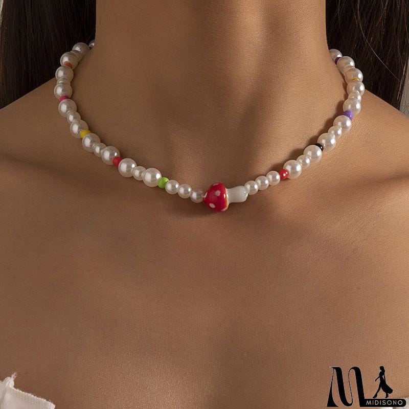 MidiSono - Coloured Handmade Beaded Mushroom Necklace For Women