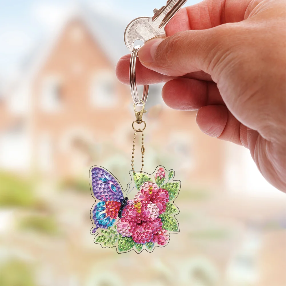 6Pcs Double Sided Special Shaped Butterfly Diamond Painting Keychain for Adults