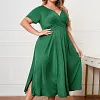 Women's Plus Size Casual Dress Pure Color V Neck Short Sleeve Fall Winter Casual Midi Dress Causal Daily Dress