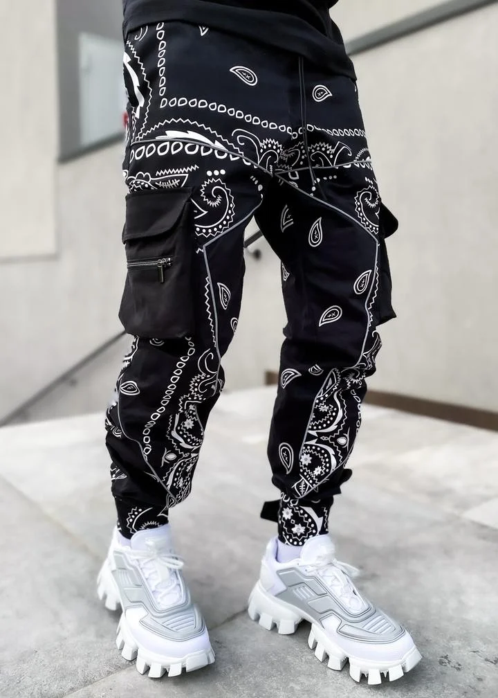 Fashion trend printing harem pants multi-pocket cargo trousers