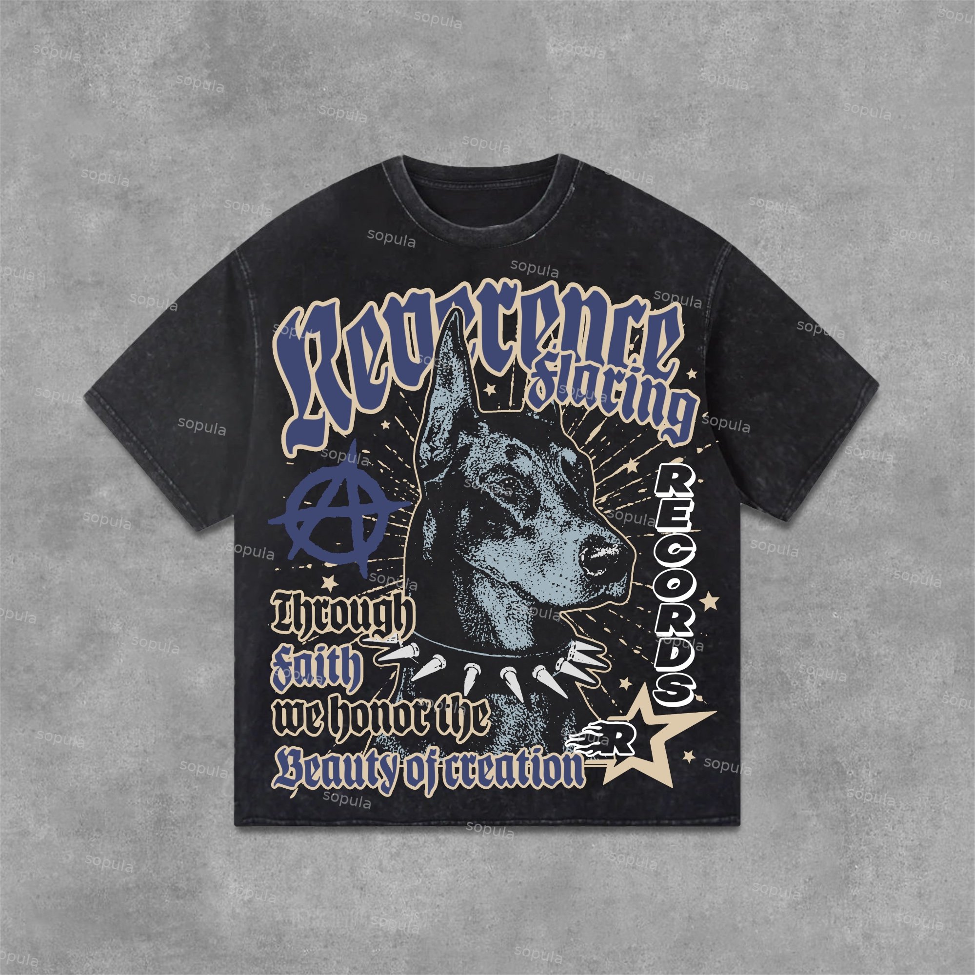 Doberman Retro Old Graphic Acid Washed Retro T-Shirt - SOPULA