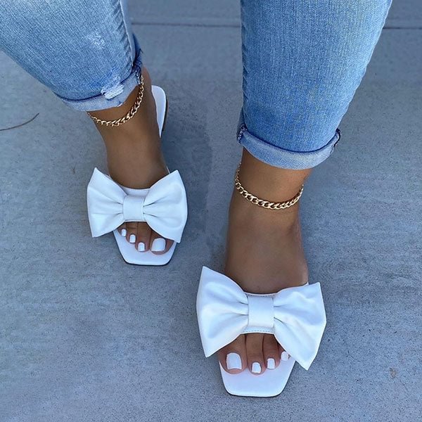 Solid Color Bowknot Girly Flat Slippers