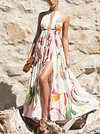 Floral-Print Bandage Backless Bohemian Midi Dress