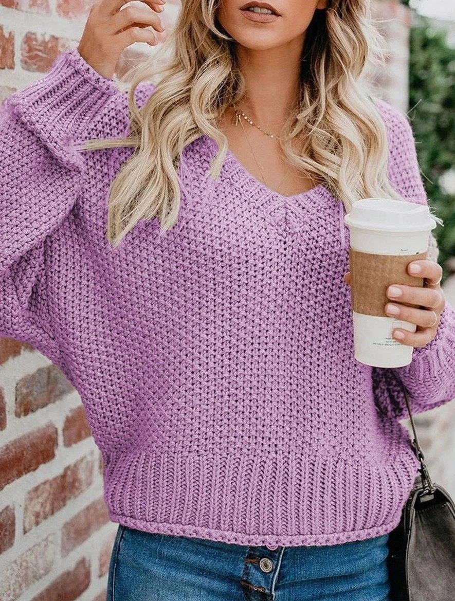 Autumn and Winter Loose Knit V-Neck Pullover Sweater
