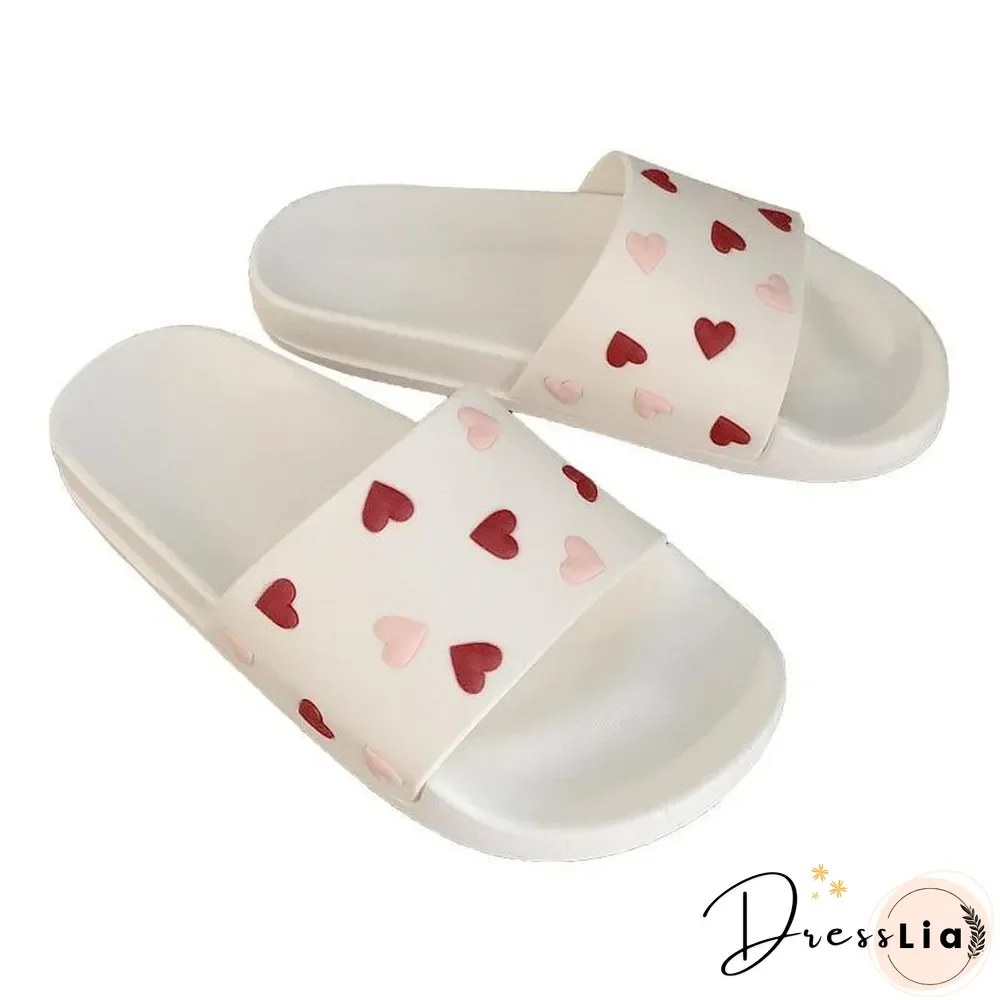 Women Beach Slippers Sweet heart Anti-slip Girl Indoor Outside Slippers Comfortable Summer Shoes Woman Fashion Slides