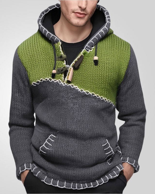 Men's Contrast Casual Knitted Hooded Sweater