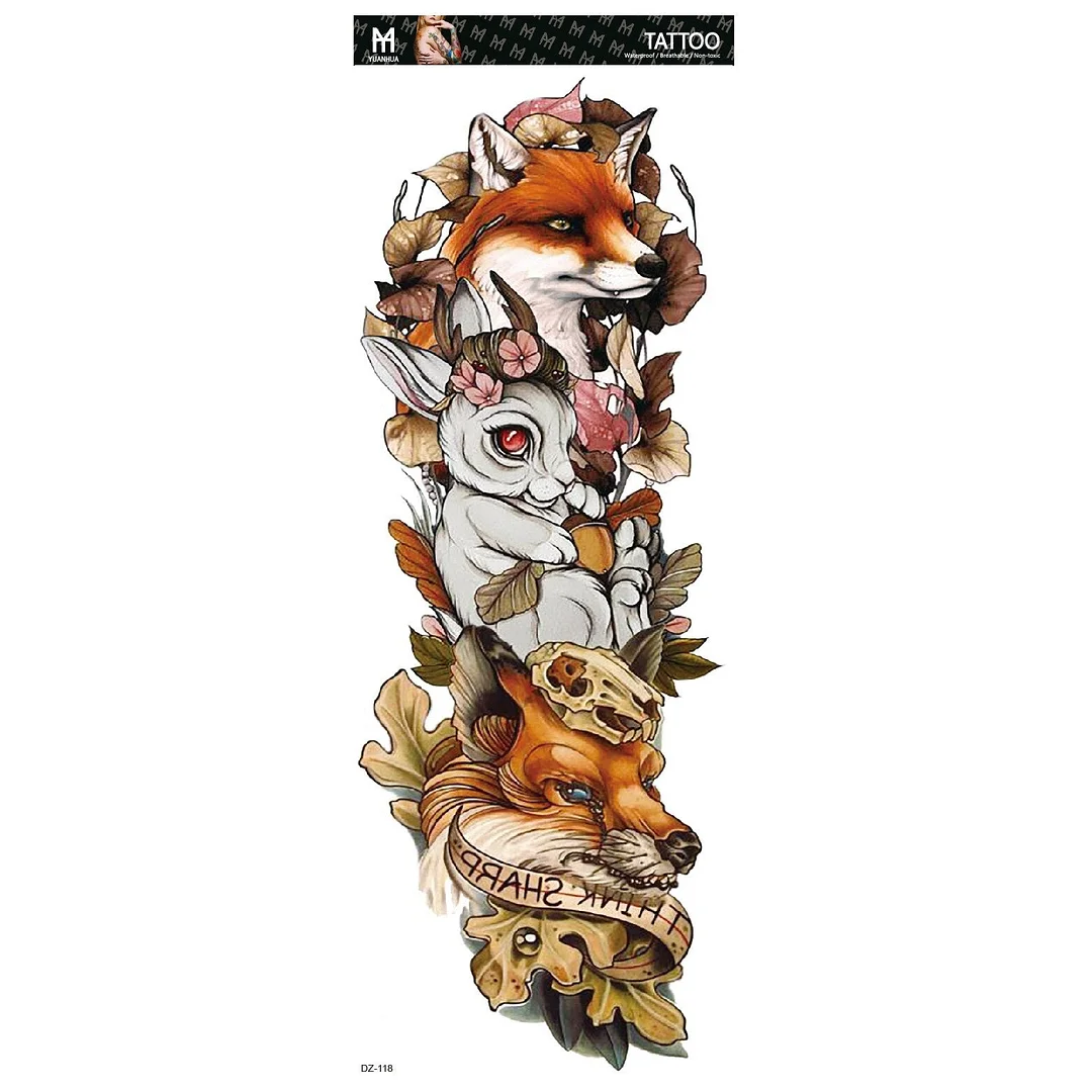 Fake Tattoo Lion Warrior For Men Waterproof Temporary Snake Flower Sticker Totem Geometric Full Arm Large Size Sleeve Tatoo Boys