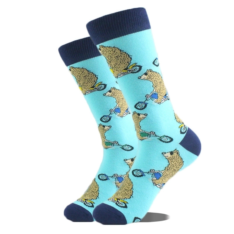Unisex Cute Printing Animal Color Block Cotton Ankle Socks A Pair