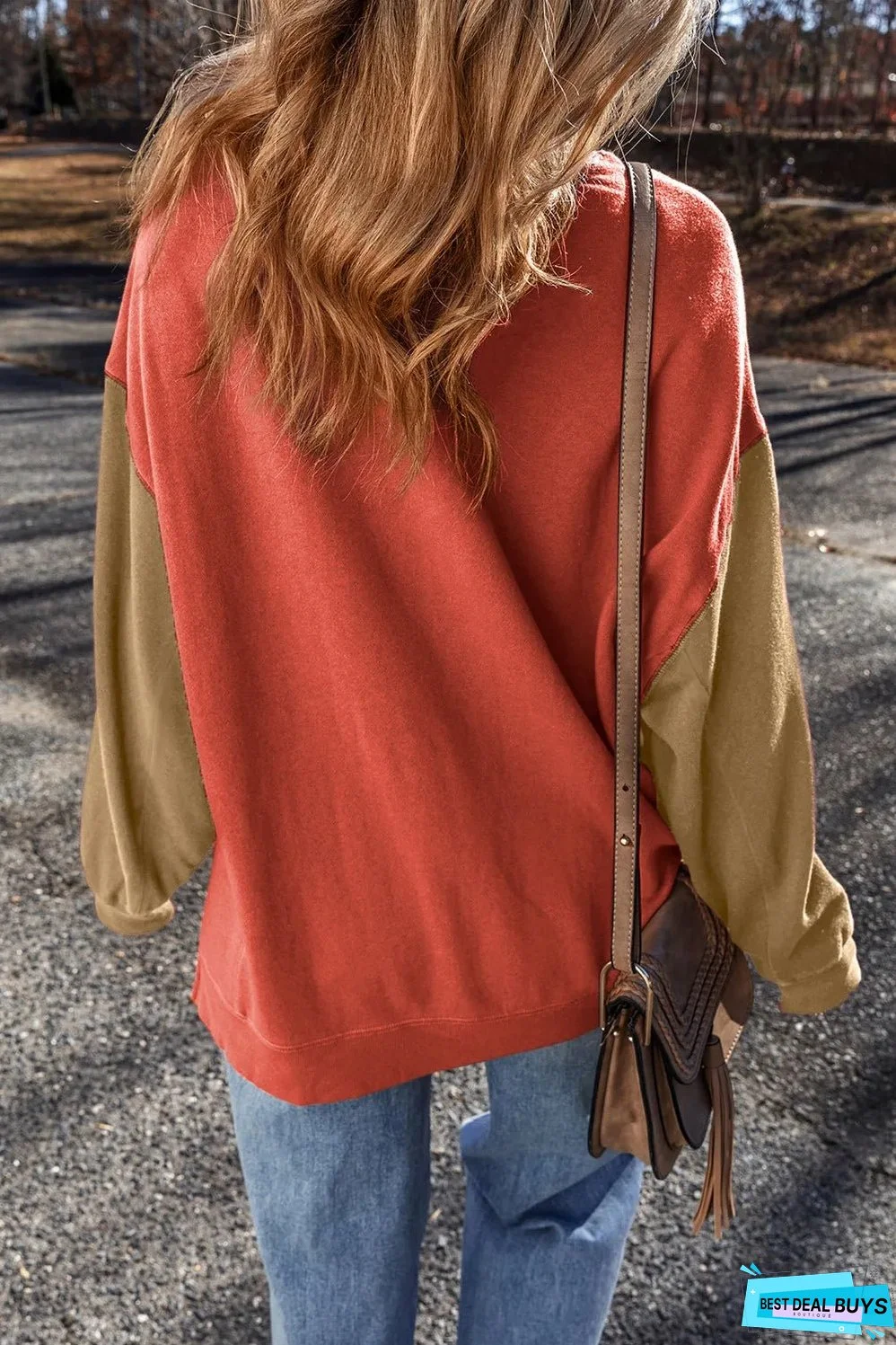 Contrast Round Neck Long Sleeve Sweatshirt