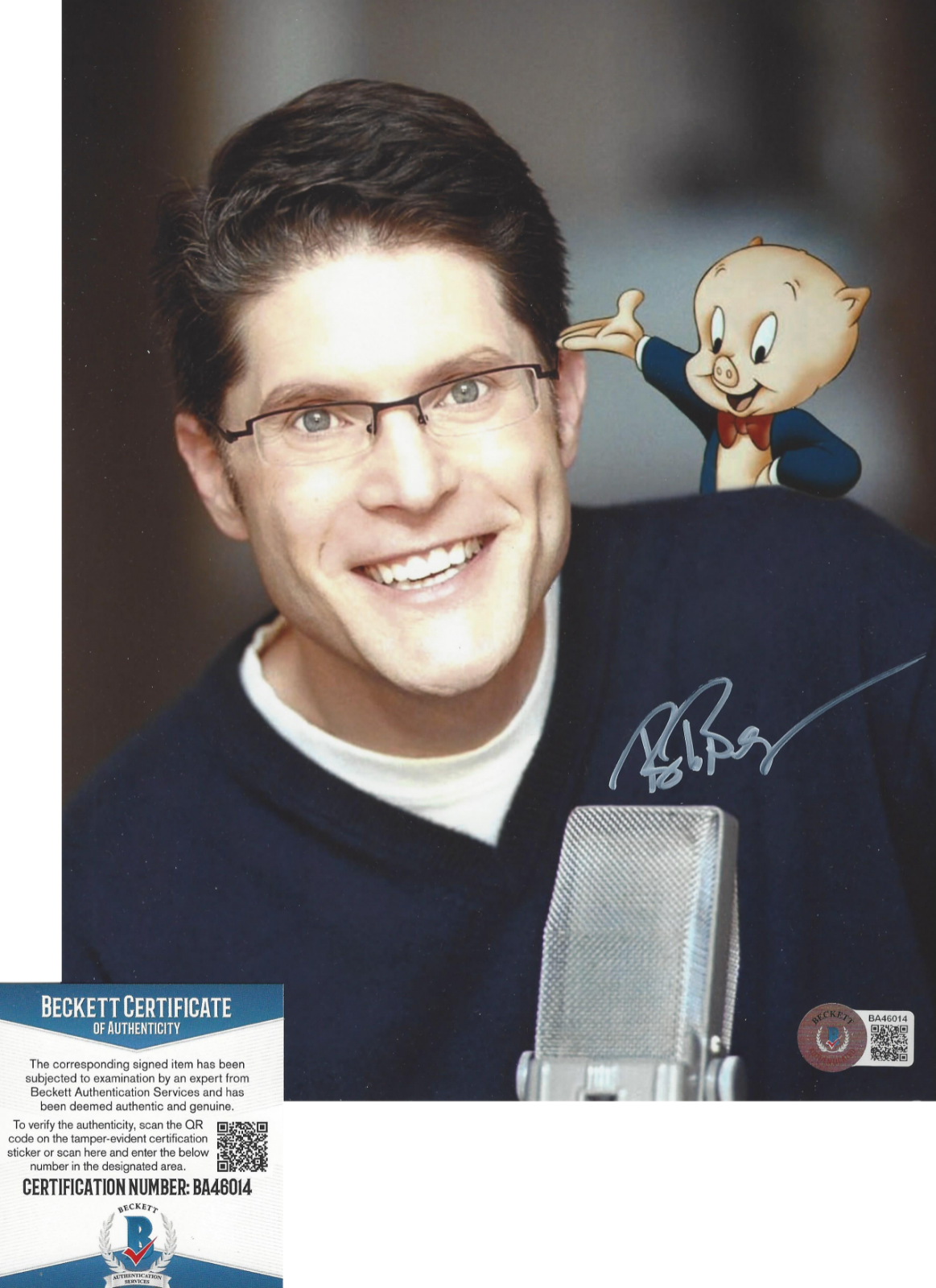 BOB BERGEN SIGNED 'PORKY THE PIG' LOONEY TUNES 8x10 Photo Poster painting ACTOR BECKETT COA BAS