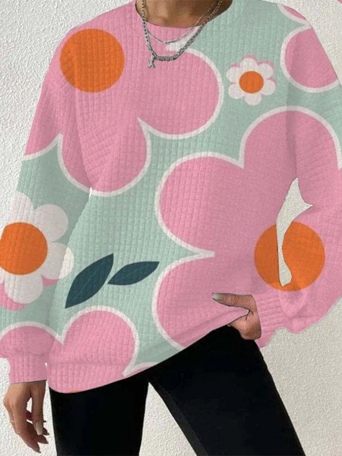 Casual Floral Floral Checkered Sweatshirt