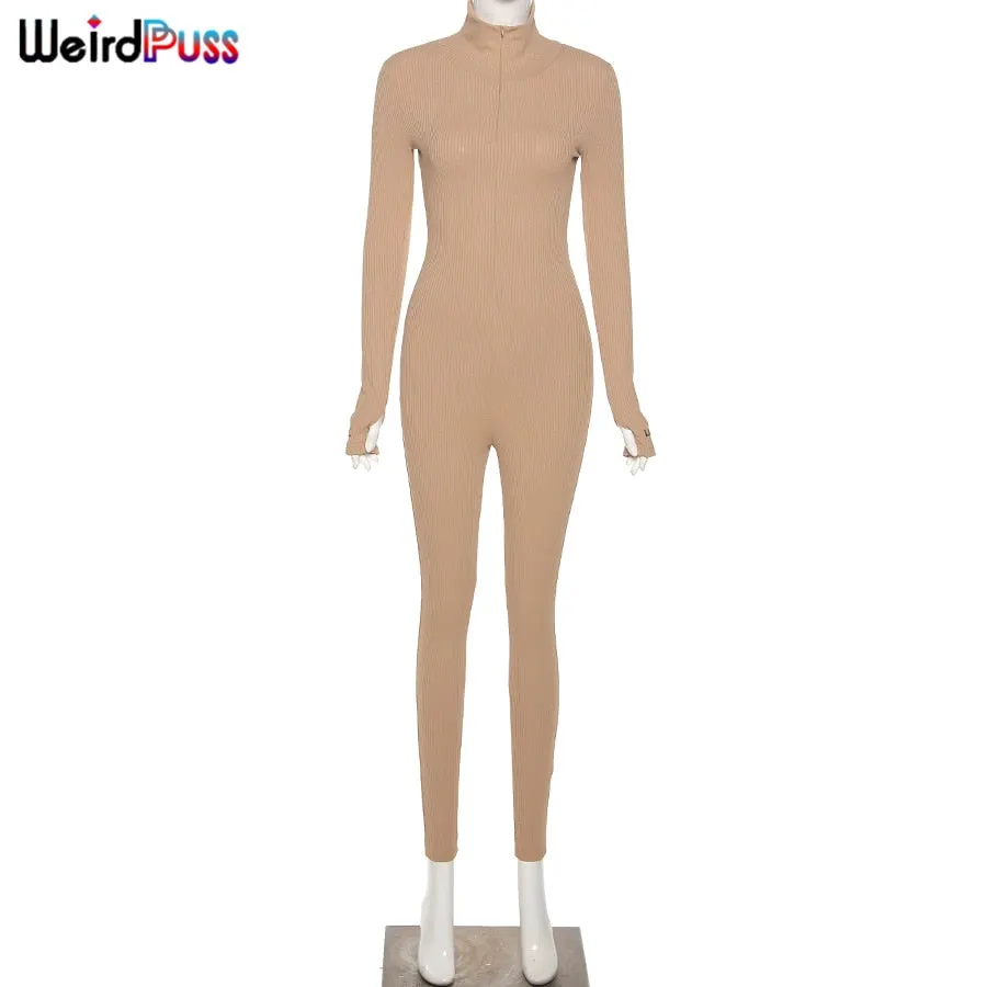 OrangeA skinny fitness women active wear pink jumpsuits turtleneck sporty long sleeve casual overalls workout streetwear outfits