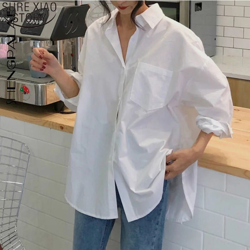 White Shirt Long Sleeve 2021 Spring Summer Fashion Casual Loose Shirts Female Streetwear Blouse Tops Plus Size Korean Tops 11187