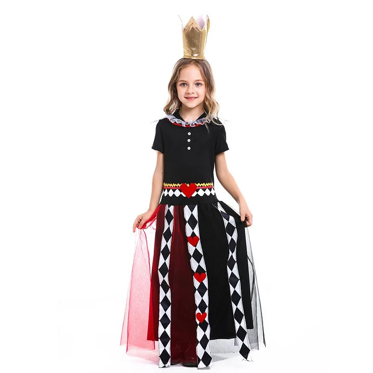 Girls Kids Queen of Hearts Halloween Costume Wonderland Fancy Dress-elleschic