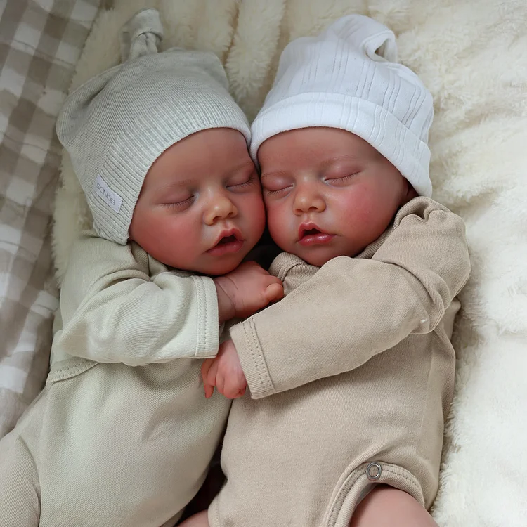 17" Cute Newborn Twins Reborn Baby Doll with Heartbeat and Breath as Gift for Children , Vinyl Body Baby Doll with Closed Eyes and Endearing Face