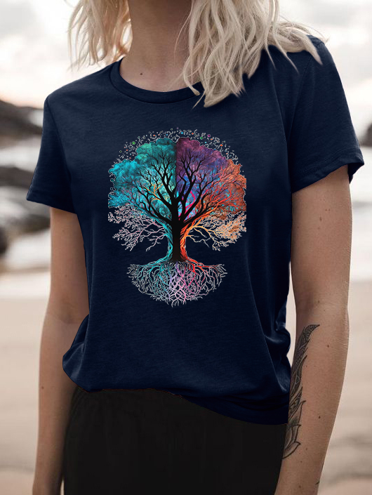 Colourful Tree Print Short Sleeve Women's T-shirts
