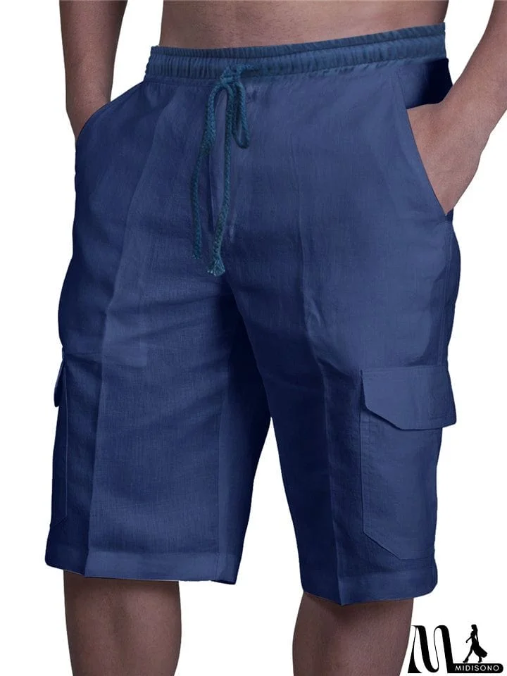 MidiSono - Drawstring Solid Color Shorts With Pockets