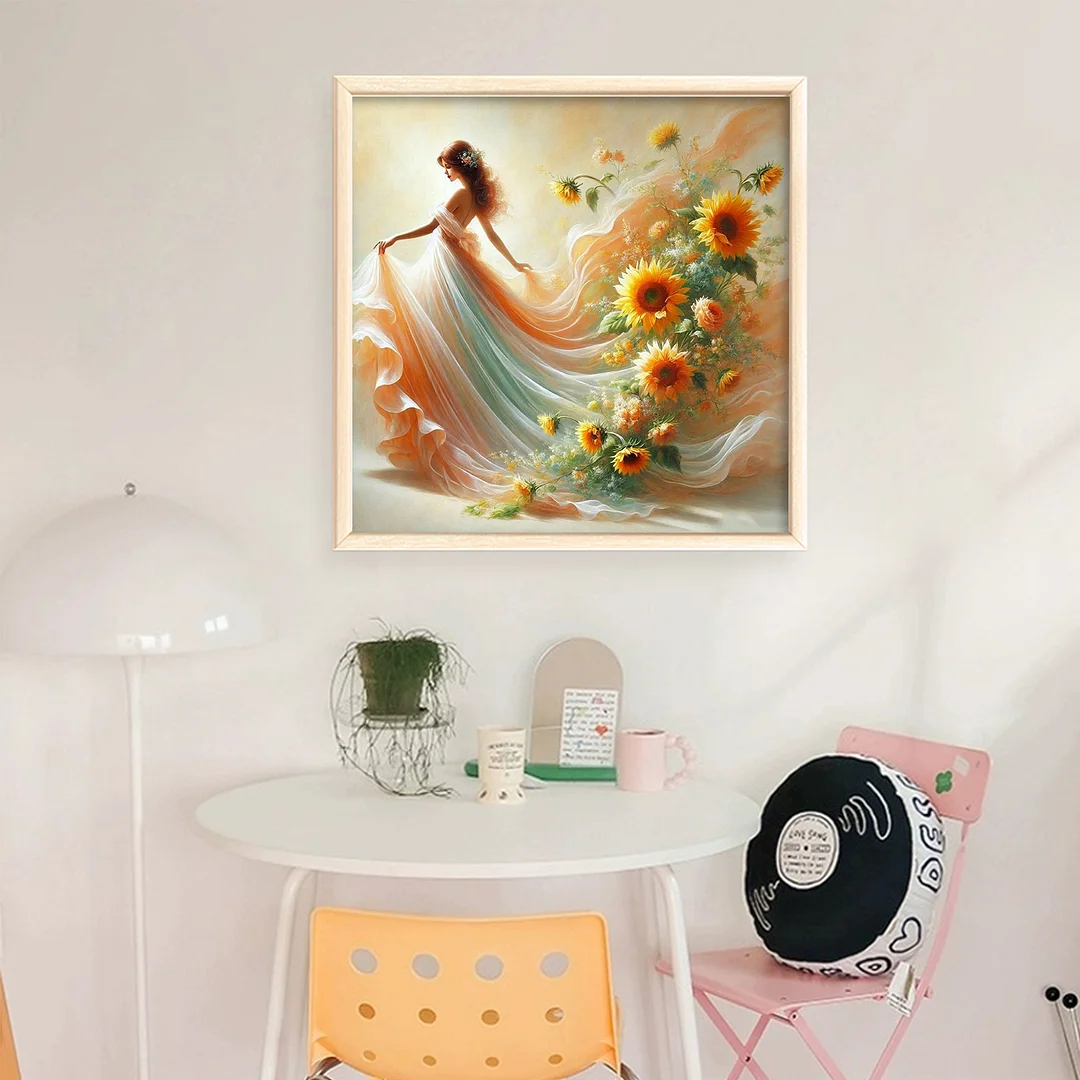 Orange Flower Girl Full 11CT DIY Stamped Cross Stitch Kits 45x45cm Home Decor