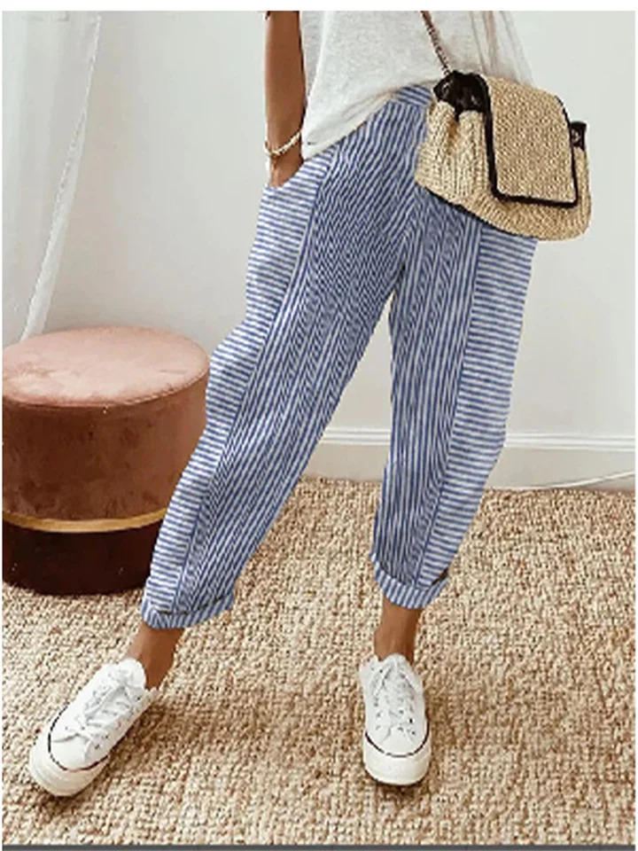 Women's Summer New Woven Jacquard Striped Splicing Casual Pants