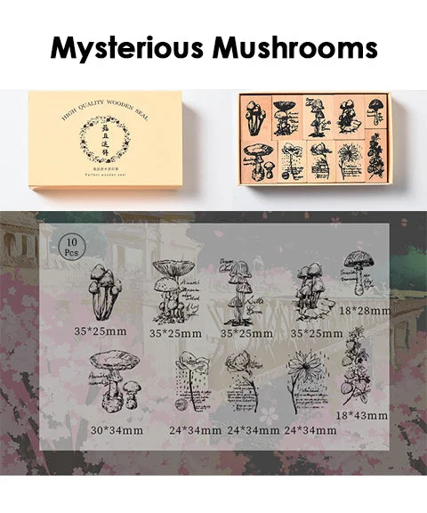 8/10 Pcs Premium Mix Vintage Wooden Rubber Stamps Set