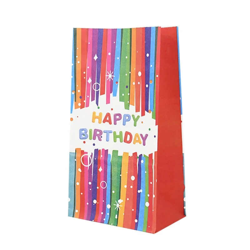 10pcs Happy Birthday Printed Kraft Paper Candy Bag Cookie Gift Packaging Bags Box Child Kids Birthday Party Supplies 24X13cm