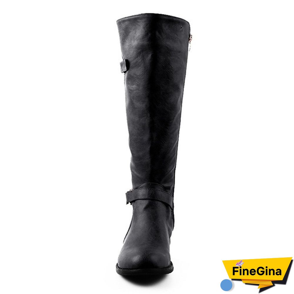 New Fashion Women Shoes Plus Size 34-43 Bottes Femmes Botas Mujer Kvinnoskor Cowgirls Military Combat Buckle Knee High Boots Genuine Leather Low Heel Women Knight Boots
