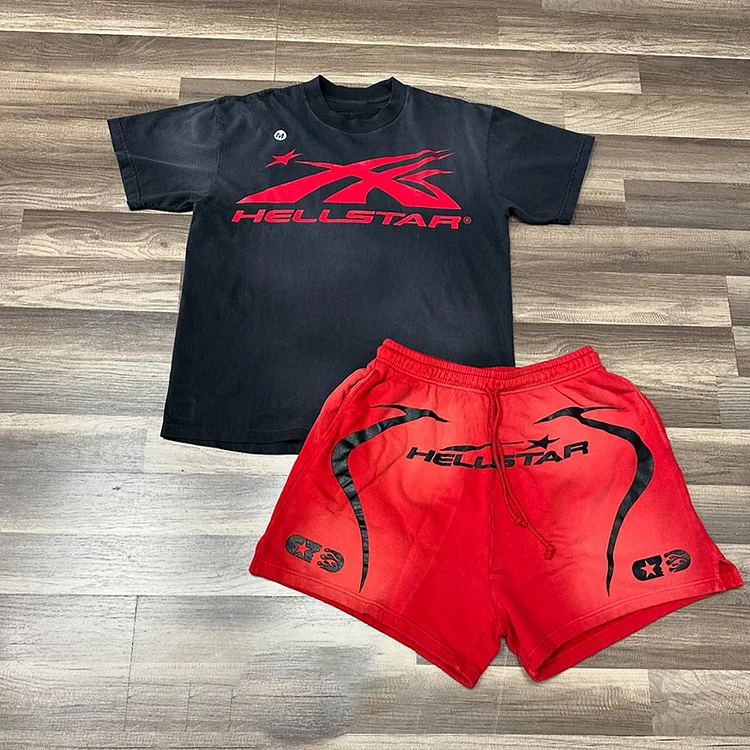 Street Hellstar Graphic Mesh Shorts T-Shirt Two-Piece Set