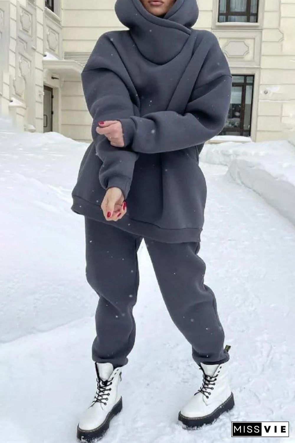 Casual Solid Pocket Hooded Collar Long Sleeve Two Pieces