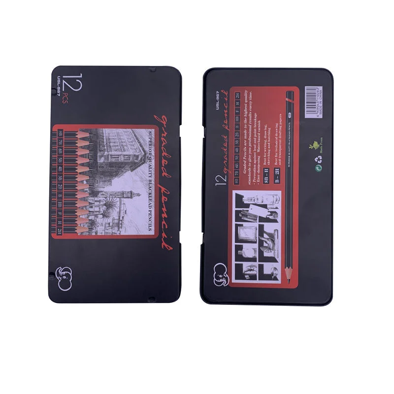 12 pcs/set Professional Sketch Drawing Pencil Set 2H H F B HB 2B 3B 4B 5B 6B 7B 8B Painting Drawing Pencils Stationery Supplies