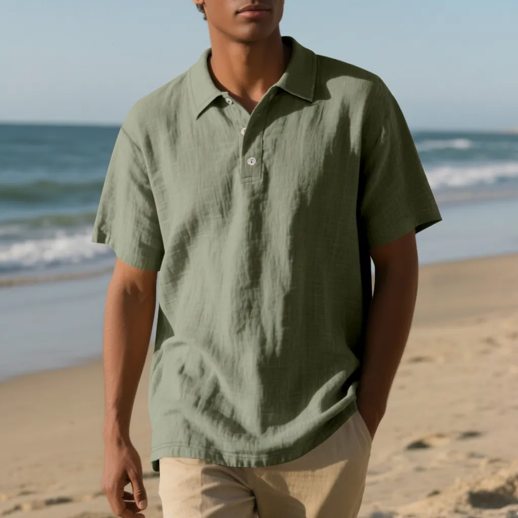 2026 New Men's Short-Sleeve Linen Polo Shirt &mdash; Loose-Fit, Casual, With Turn-Down Collar-INSPIREUSE