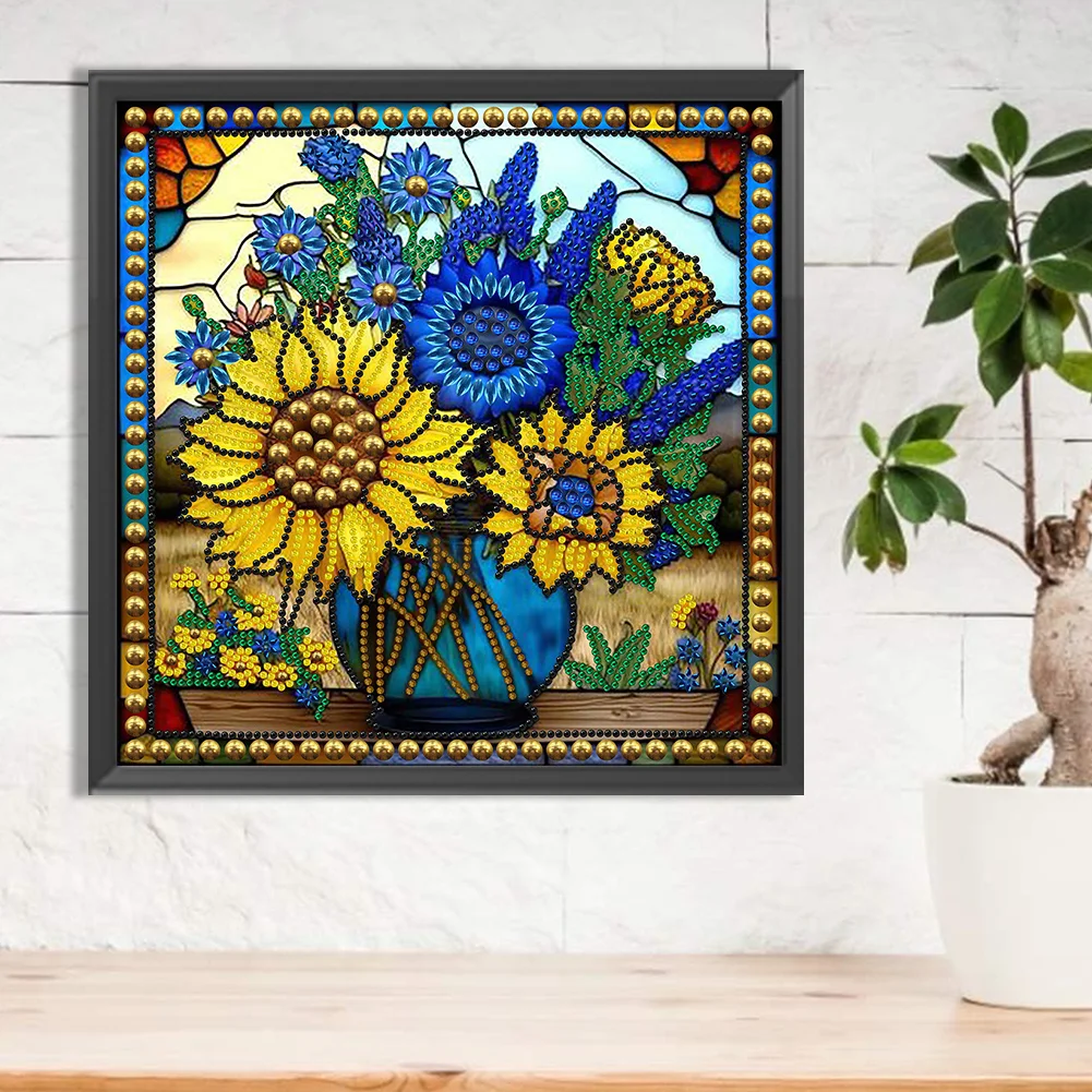 Diamond Painting - Partial Special Shaped Drill - Stained Glass Sunflower(Canvas|30*30cm)