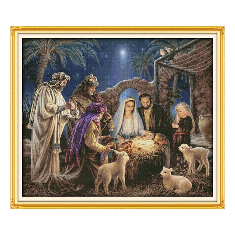Joy Sunday - Jesus Birth - 14CT 2 Strands Threads Printed Cross Stitch Kit - 95x80cm(Canvas)