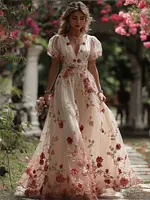 Women's Bohemian Vintage Floral Embroidered Linen Dress